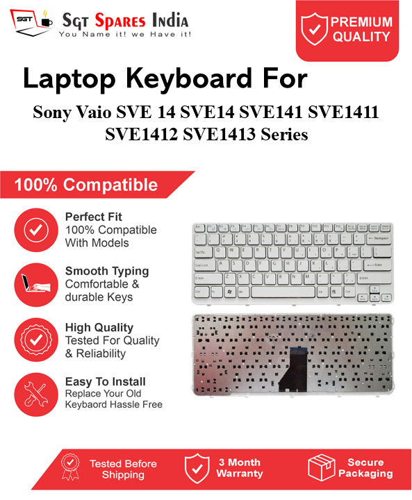 Sony Vaio SVE14 SVE14 SVE141 SVE1411 SVE1412 SVE1413 Series Black, white without backlight Laptop Keyboard Compatible Replacement