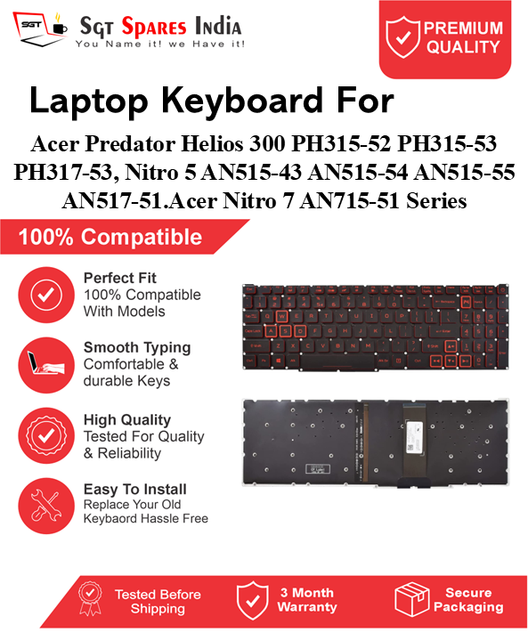 Acer Predator-Helios PH315-52 PH315-53 PH317-53, Nitro 5 AN515-43 AN515-54 AN515-55 AN517-51.Acer Nitro 7 AN715-51 Series Black, Red With Backlight and Without Backlight Laptop Keyboard Compatible Replacement