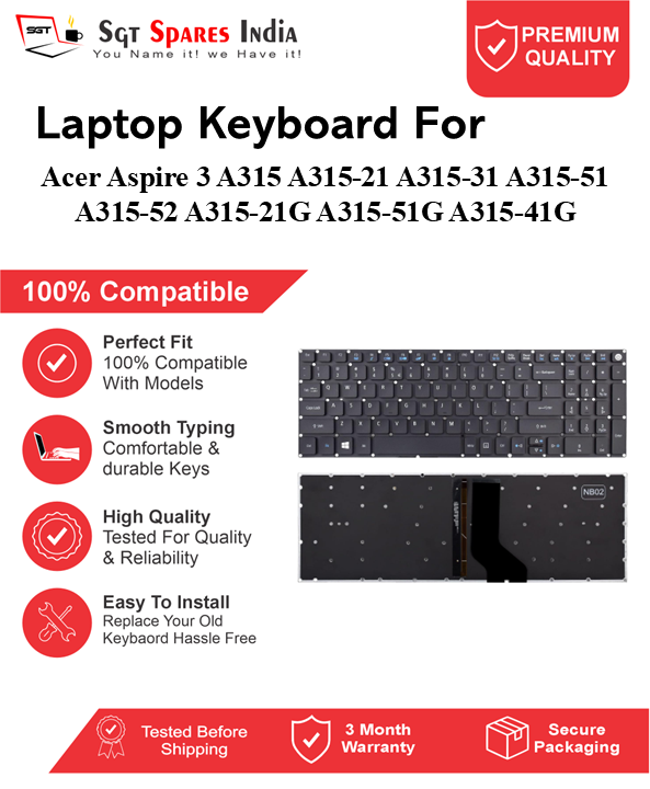 Acer Aspire3 A315 A315-21 A315-31 A315-51 A315-52 A315-21G A315-51G A315-41G Black With Backlight and Without Backlight Laptop Keyboard Compatible Replacement