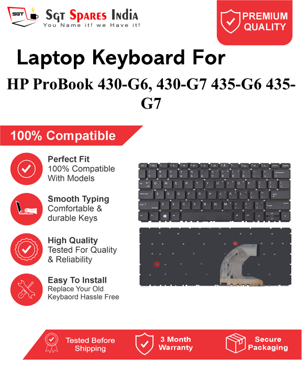 HP ProBook 430-G6, 430-G7 435-G6 435-G7 Black With Backlight and Without Backlight Laptop Keyboard Compatible Replacement