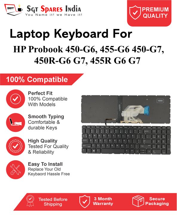 HP Probook 450-G6, 455-G6 450-G7, 450R-G6 G7, 455R G6 G7 Black With Backlight and Without Backlight Laptop Keyboard Compatible Replacement