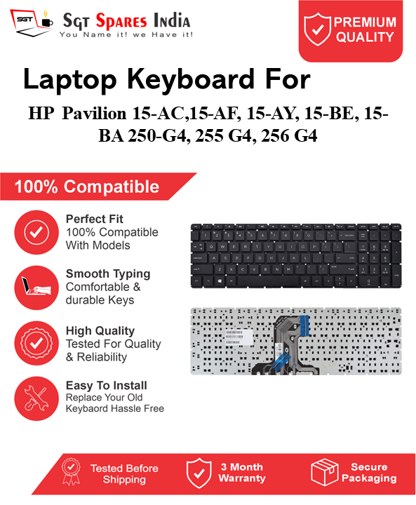 HP Pavilion 15-AC,15-AF, 15-AY, 15-BE, 15-BA 250-G4, 255 G4, 256 G4 Black without backlight Laptop Keyboard Compatible Replacement