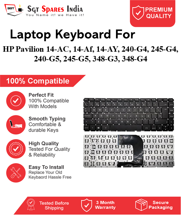 HP Pavilion 14-AC, 14-Af, 14-AY, 240-G4, 245-G4, 240-G5, 245-G5, 348-G3, 348-G4 Black without backlight Laptop Keyboard Compatible Replacement