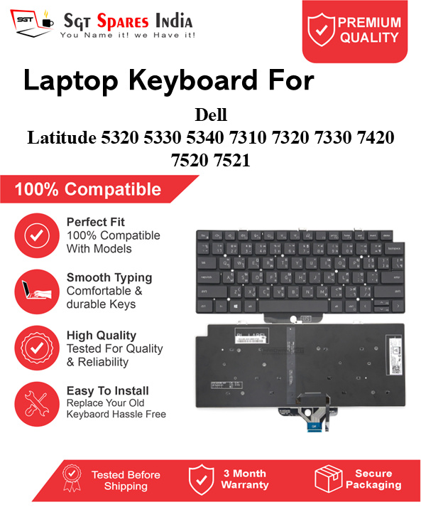 Dell Latitude 5320 5330 5340 7310 7320 7330 7420 7520 7521 Black With Backlight and Without Backlight Laptop Keyboard Compatible Replacement