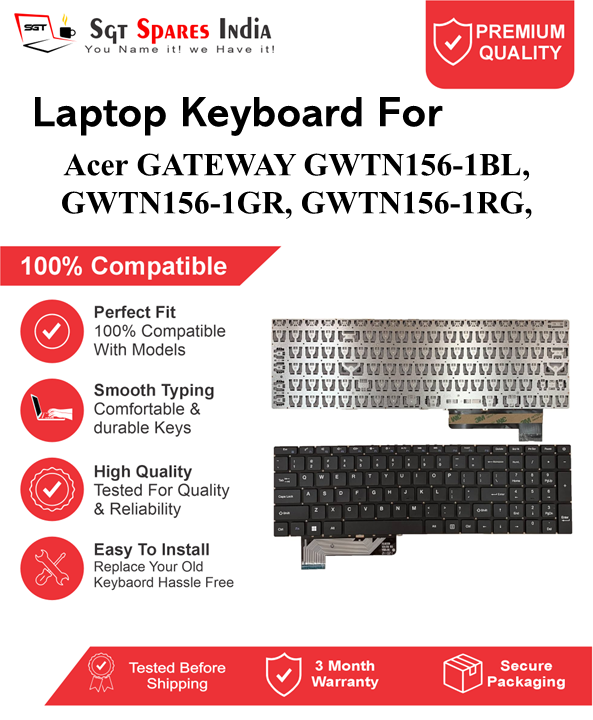 Acer GATEWAY GWTN156-1BL, GWTN156-1GR, GWTN156-1RG, Black without backlight Laptop Keyboard Compatible Replacement