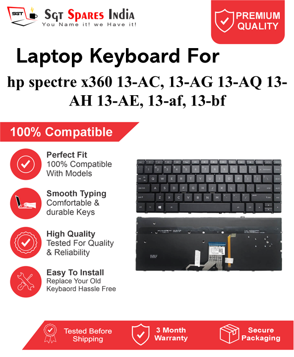 hp spectre x360-13-AC, 13-AG 13-AQ 13-AH 13-AE, 13-af, 13-bf Black With Backlight Laptop Keyboard Compatible Replacement