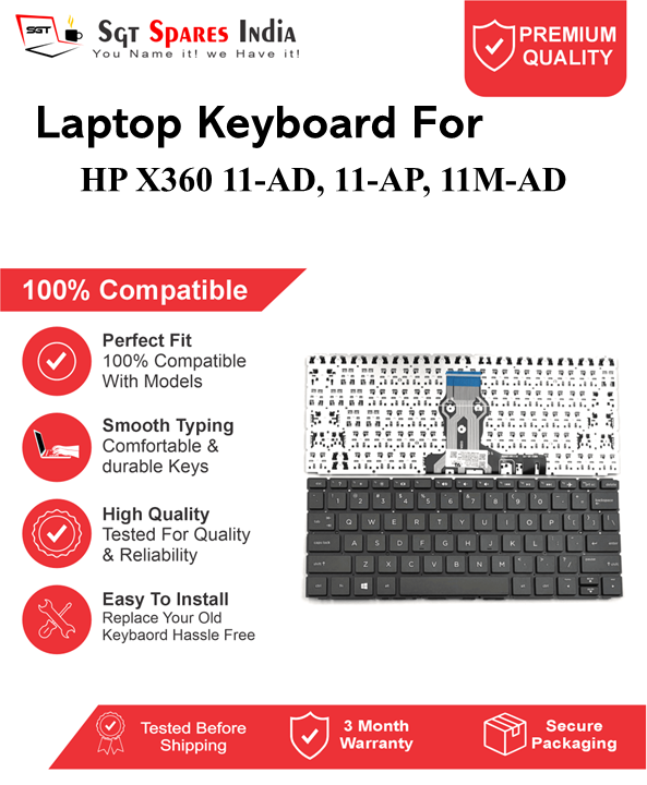 HP X360 11-AD, 11-AP, 11M-AD Black without backlight Laptop Keyboard Compatible Replacement