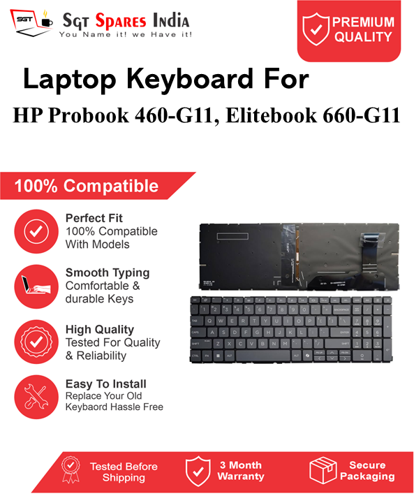 HP Probook 460-G11, Elitebook 660-G11 Black With Backlight and Without Backlight Laptop Keyboard Compatible Replacement