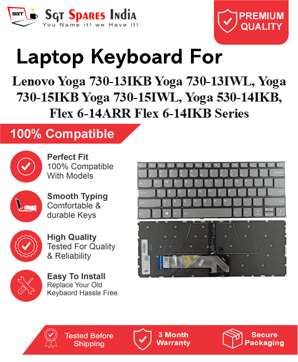 Lenovo Yoga 730-13IKB Yoga 730-13IWL, Yoga 730-15IKB Yoga 730-15IWL, Yoga 530-14IKB, Flex 6-14ARR Flex 6-14IKB Series gray With Backlight and Without Backlight Laptop Keyboard Compatible Replacement