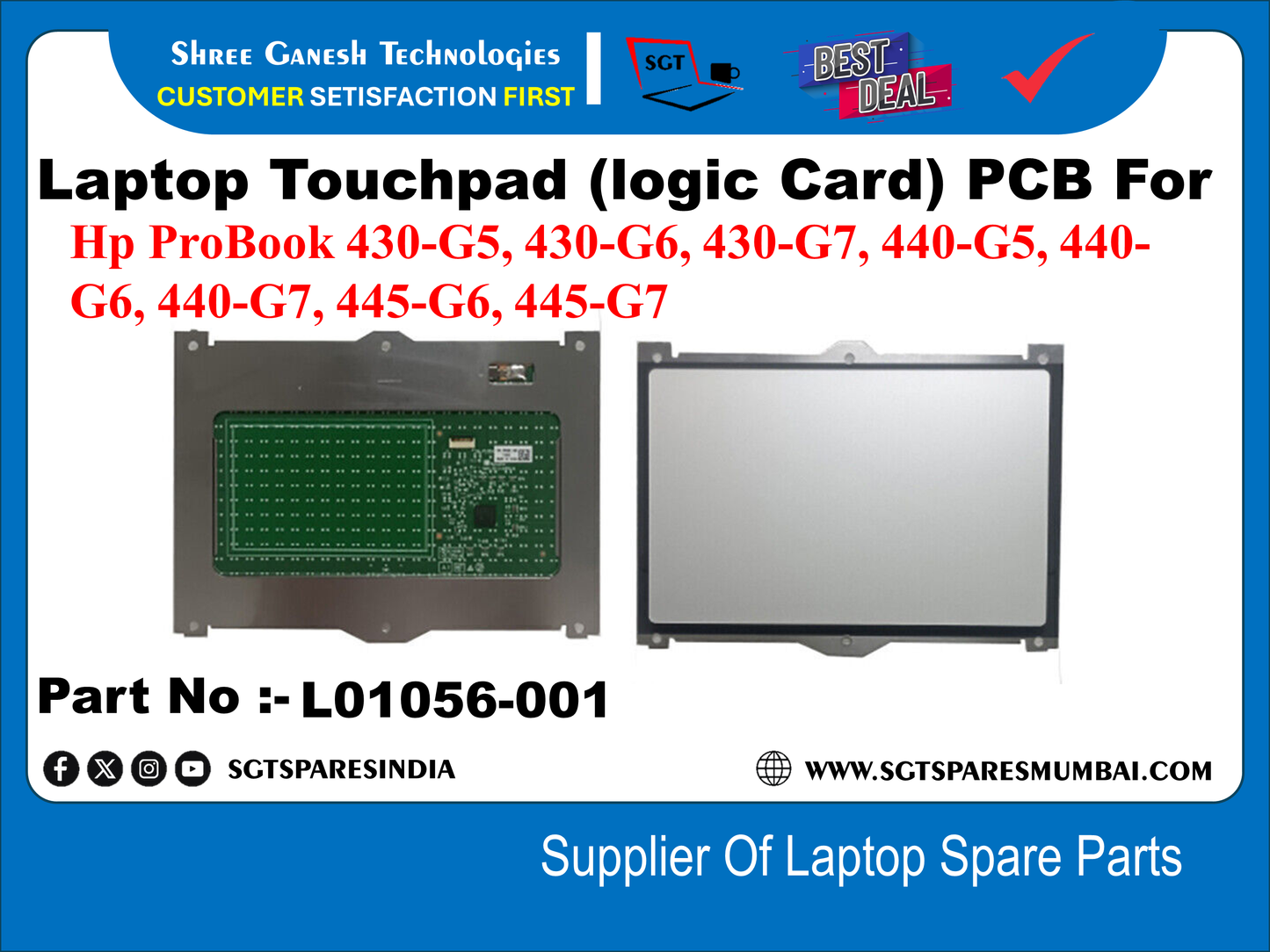 Laptop Touchpad (logic Card) PCB For Hp ProBook 430-G5, 430-G6, 430-G7, 440-G5, 440- G6, 440-G7, 445-G6, 445-G7 Part No :- L01056-001./ P3338-017