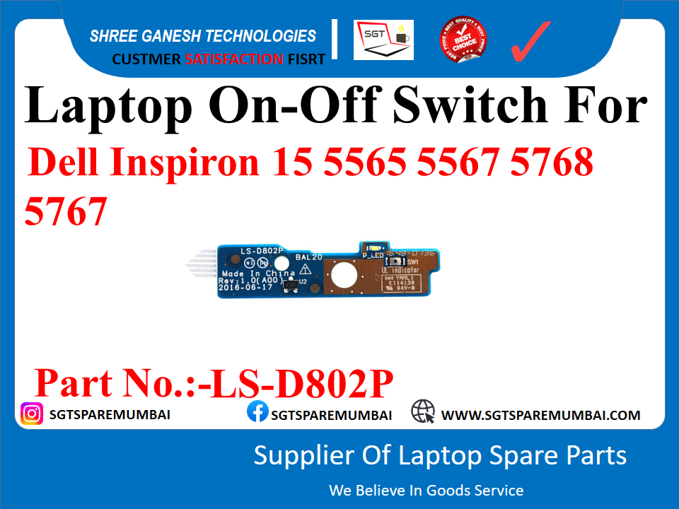 Laptop On-Off Switch For Dell Inspiron 15 5565 5567 5768 5767 Part No.:-LS-DS02P