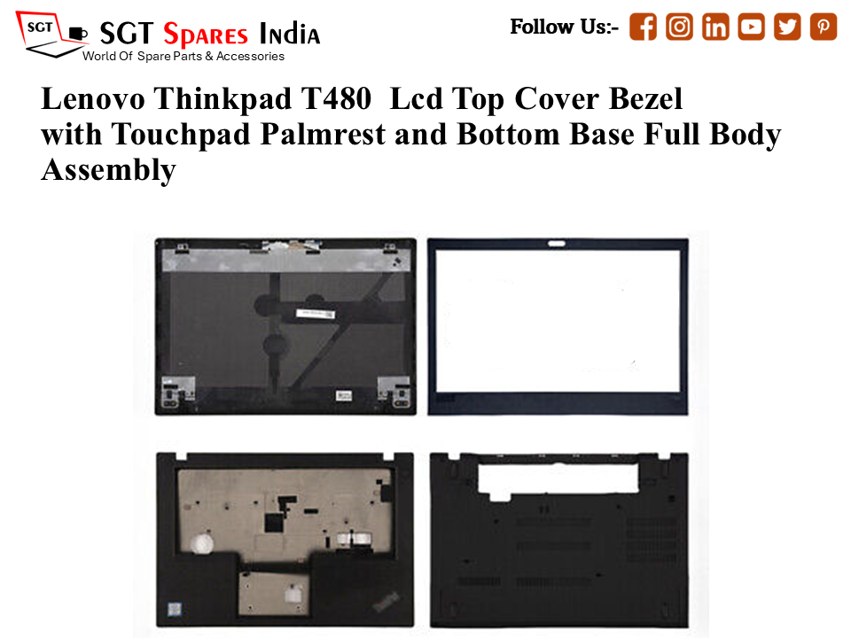 Lenovo Thinkpad T480 Laptop Lcd Top Cover Bezel with Touchpad Palmrest and Bottom Base Full Body Assembly