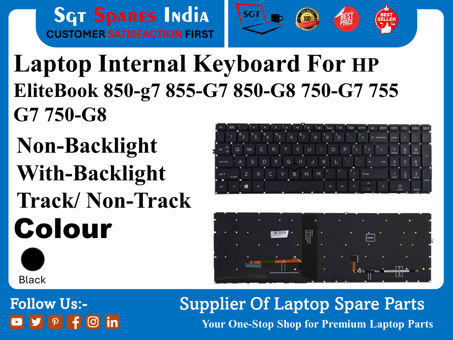 HP EliteBook 850-g7 855-G7 850-G8 750-G7 755 G7 750-G8 नॉन-बैकलाइट विद-बैकलाइट ट्रैक/ नॉन-ट्रैक के लिए लैपटॉप इंटरनल कीबोर्ड रंग काला