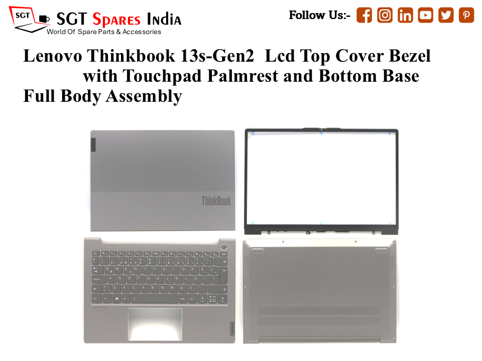 Lenovo Thinkbook 13s-Gen2 Laptop Lcd Top Cover Bezel with Touchpad Palmrest and Bottom Base Full Body Assembly