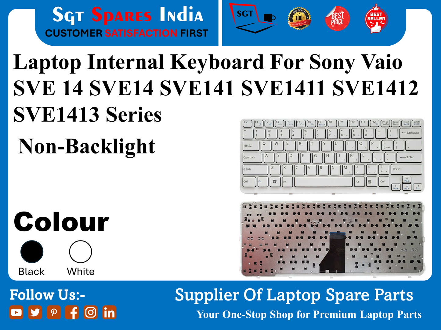 सोनी Vaio SVE 14 SVE14 SVE141 SVE1411 SVE1412 SVE1413 सीरीज के लिए लैपटॉप इंटरनल कीबोर्ड नॉन-बैकलाइट रंग काला सफ़ेद