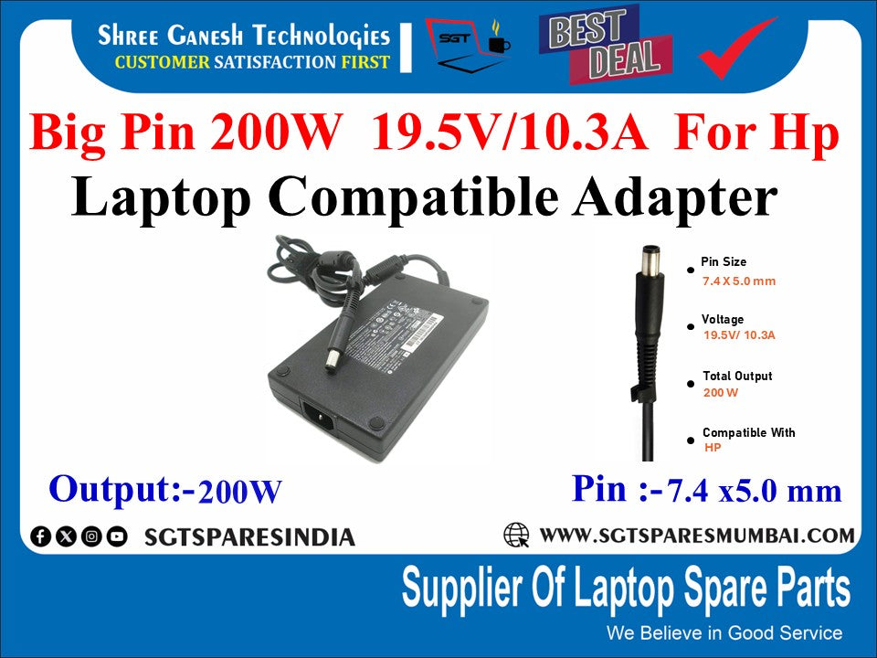 Big Pin 200W 19.5V/10.3A For Hp Laptop Compatible Adapter