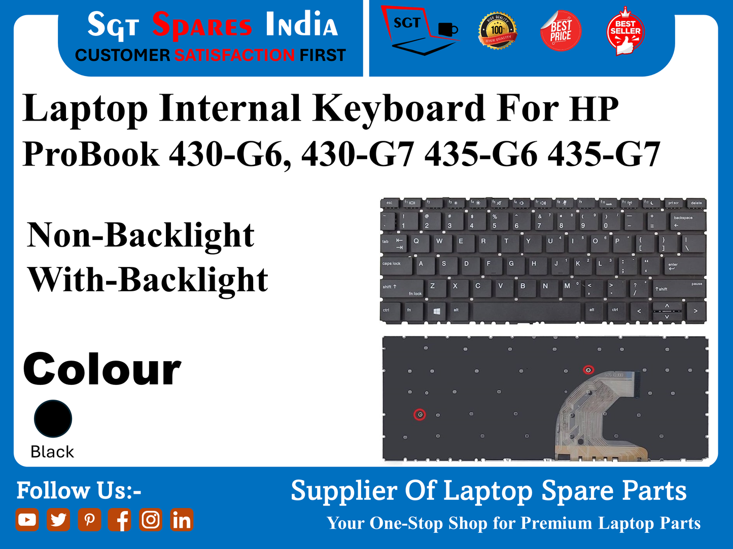 HP ProBook 430-G6, 430-G7 435-G6 435-G7 के लिए लैपटॉप इंटरनल कीबोर्ड नॉन-बैकलाइट बैकलाइट के साथ रंग काला