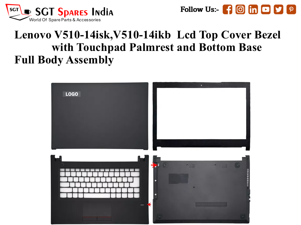 Lenovo V510-14isk,V510-14ikb Laptop Lcd Top Cover Bezel with Touchpad Palmrest and Bottom Base Full Body Assembly