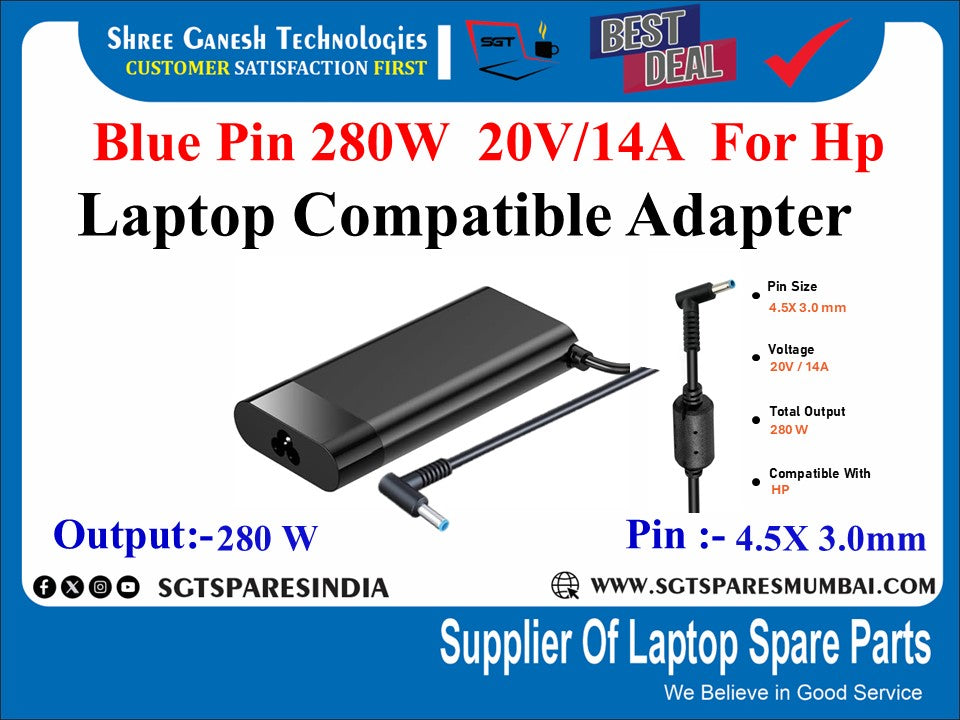 Blue Pin 280W 20V/14A For Hp Laptop Compatible Adapter