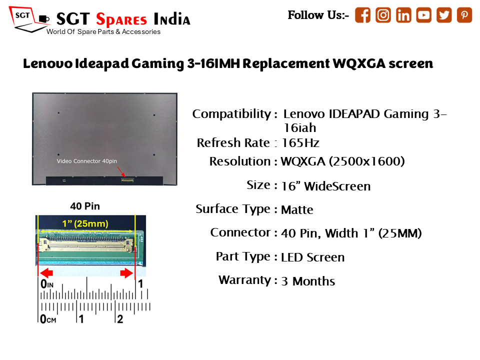 Lenovo Ideapad Gaming 3-16IMH Replacement WQXGA screen