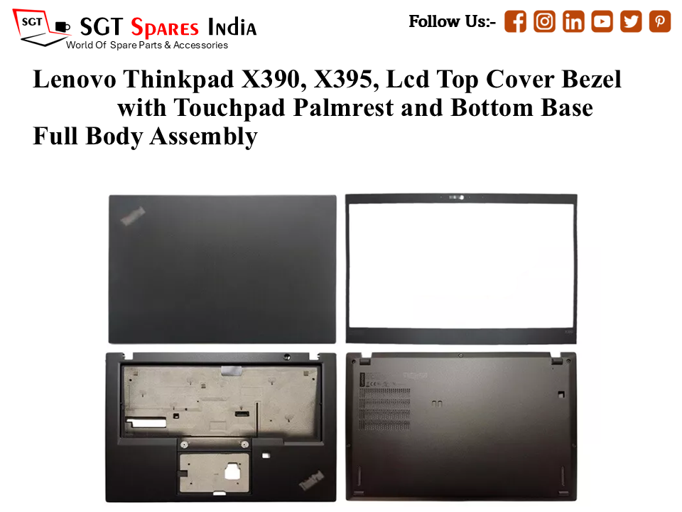 Lenovo Thinkpad X390, Laptop Lcd Top Cover Bezel with Touchpad Palmrest and Bottom Base Full Body Assembly