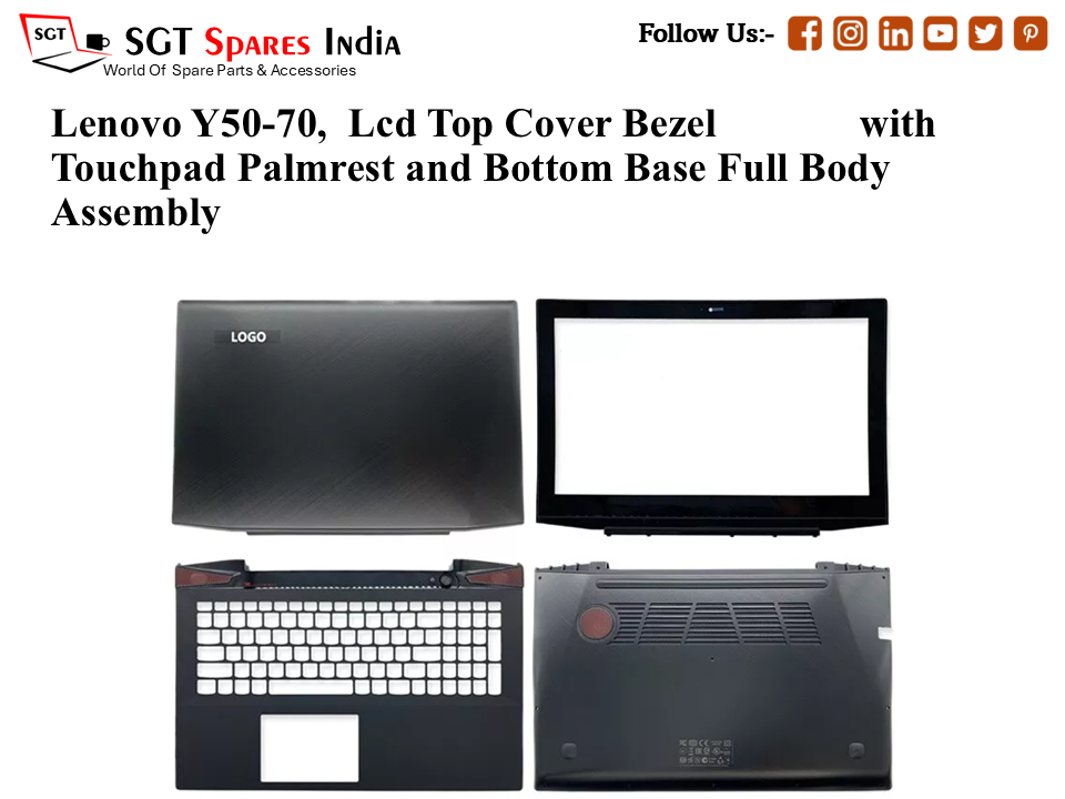Lenovo Y50-70, Laptop Lcd Top Cover Bezel with Touchpad Palmrest and Bottom Base Full Body Assembly