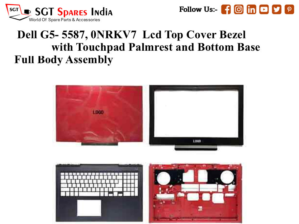 Dell G5- 5587, 0NRKV7 Laptop Lcd Top Cover Bezel with Touchpad Palmrest and Bottom Base Full Body Assembly