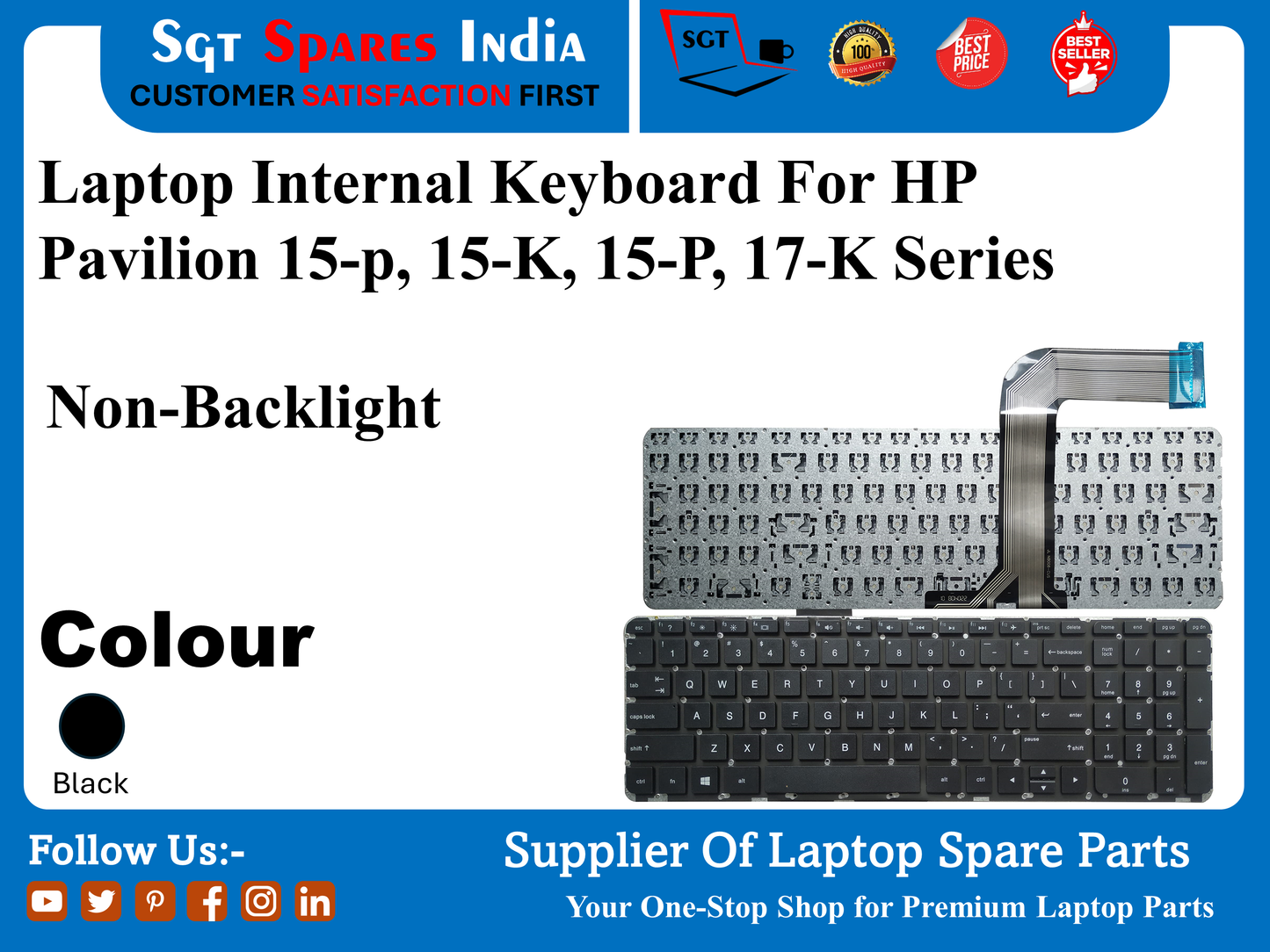 Laptop Internal Keyboard For HP Pavilion 15-p, 15-K, 15-P, 17-K Series Non-Backlight Colour Black