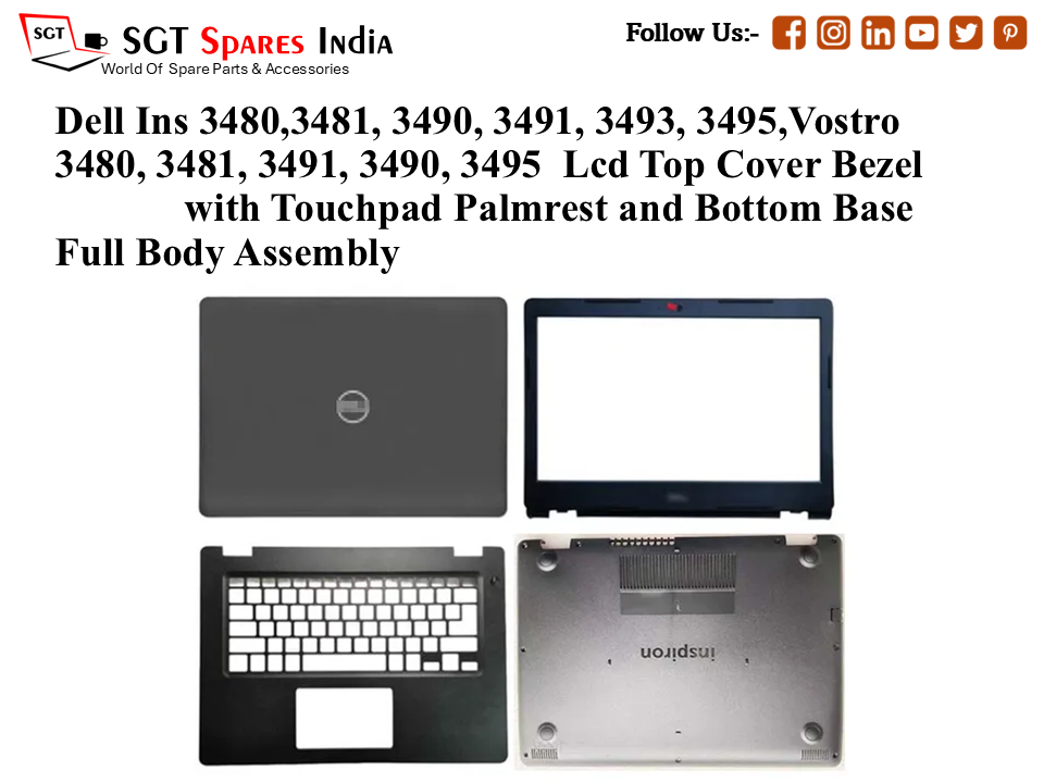 Dell Ins 3480,3481, 3490, 3491, 3493, 3495, Vostro 3480, 3481, 3491, 3490, 3495 Laptop Lcd Top Cover Bezel with Touchpad Palmrest and Bottom Base Full Body Assembly