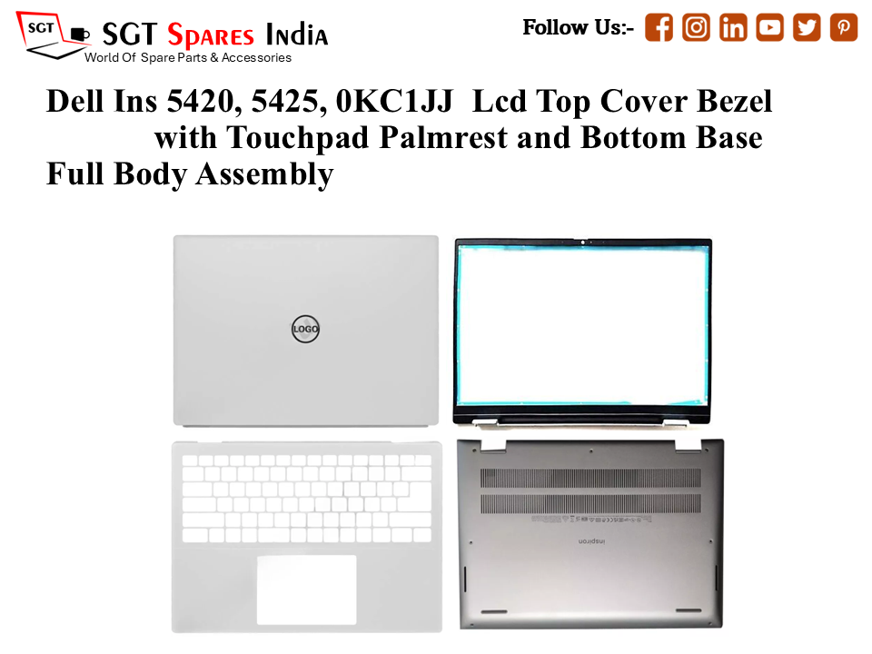 Dell Ins 5420/5425, 0KC1JJ Laptop Lcd Top Cover Bezel with Touchpad Palmrest and Bottom Base Full Body Assembly