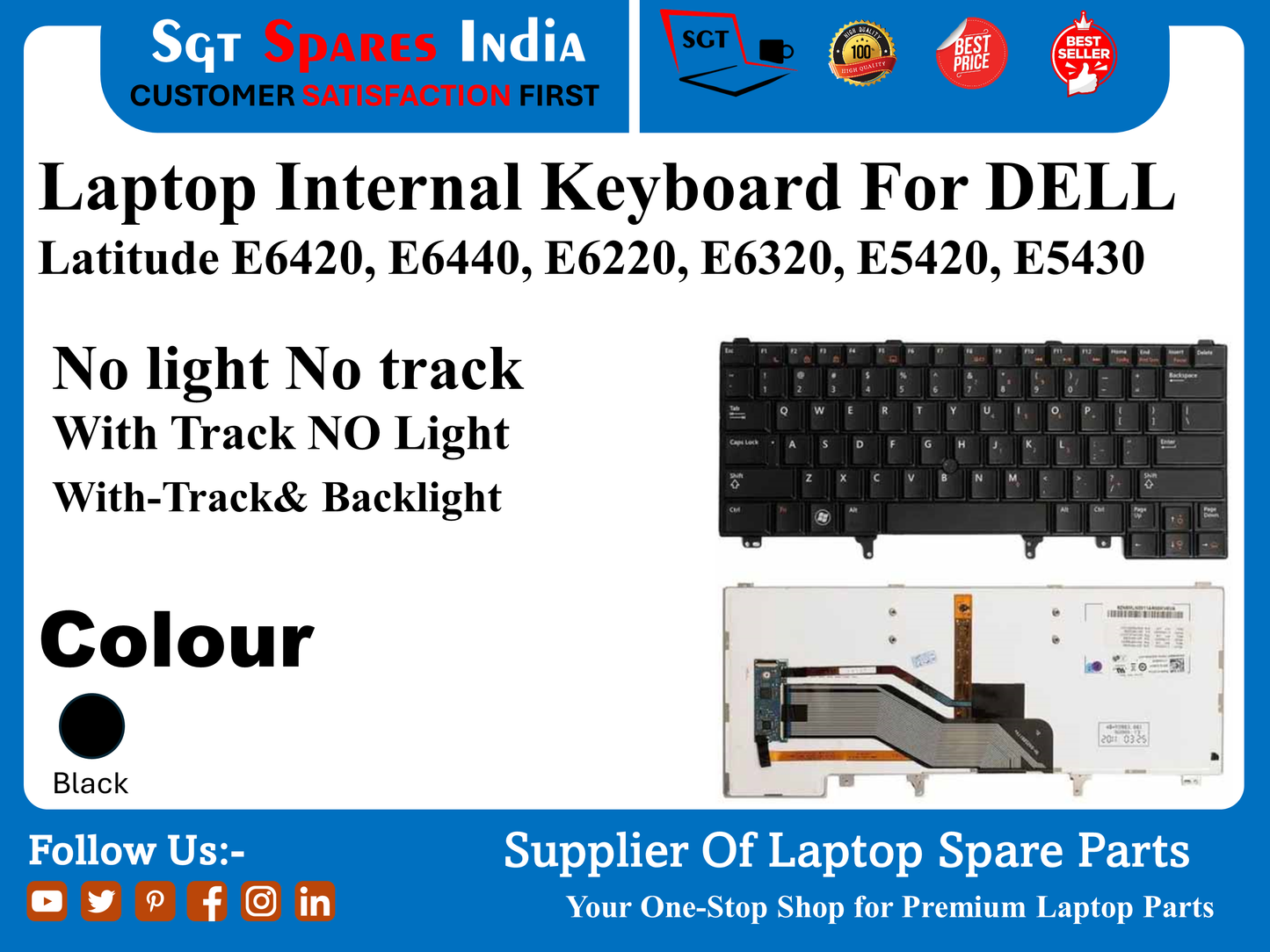 लैपटॉप आंतरिक कीबोर्ड DELL Latitude E6420, E6440, E6220, E6320, E5420, E5430 के लिए कोई प्रकाश नहीं कोई ट्रैक नहीं ट्रैक के साथ कोई प्रकाश नहीं ट्रैक और बैकलाइट के साथ रंग काला
