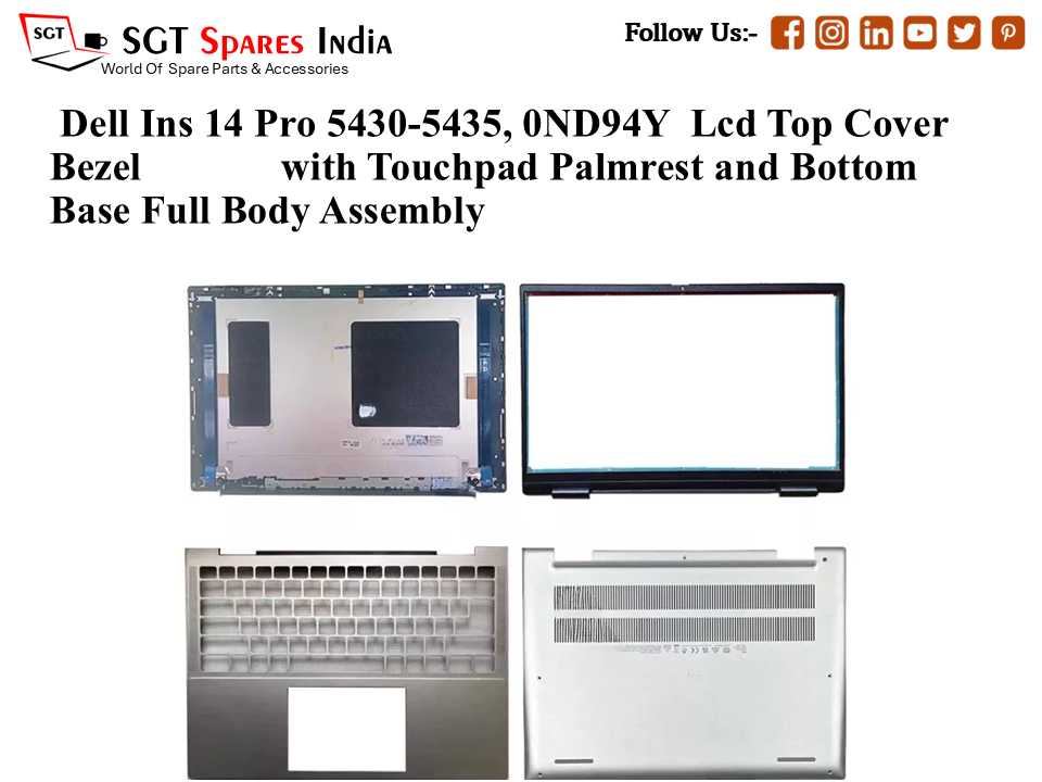 Dell Ins 14 Pro 5430-5435, 0ND94Y Laptop Lcd Top Cover Bezel with Touchpad Palmrest and Bottom Base Full Body Assembly