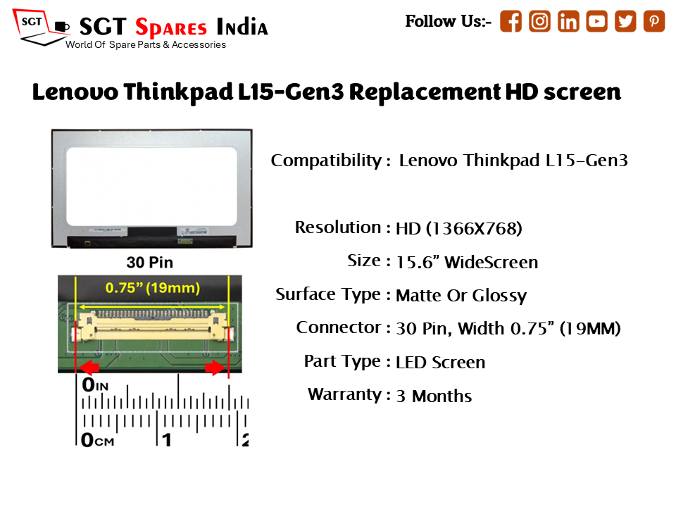 Lenovo Thinkpad L15-Gen3 Replacement HD screen