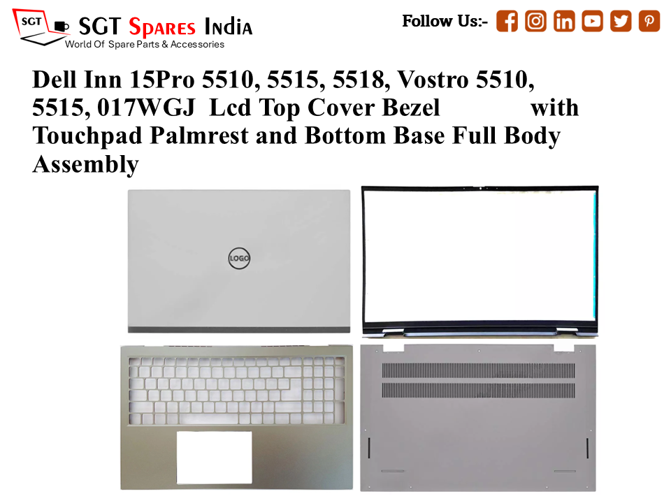 Dell Inn 15Pro 5510, 5515, 5518, Vostro 5510, 5515, 017WGJ Laptop Lcd Top Cover Bezel with Touchpad Palmrest and Bottom Base Full Body Assembly