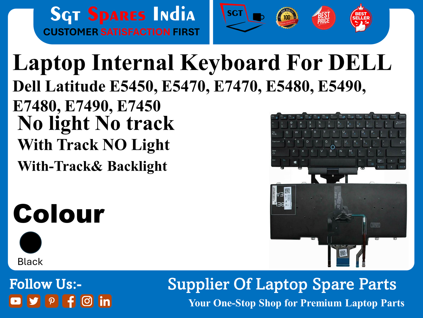 लैपटॉप आंतरिक कीबोर्ड DELL Dell Latitude E5450, E5470, E7470, E5480, E5490, Ed लाइट नो ट्रैक विद ट्रैक नो लाइट विद-ट्रैक और बैकलाइट रंग काला