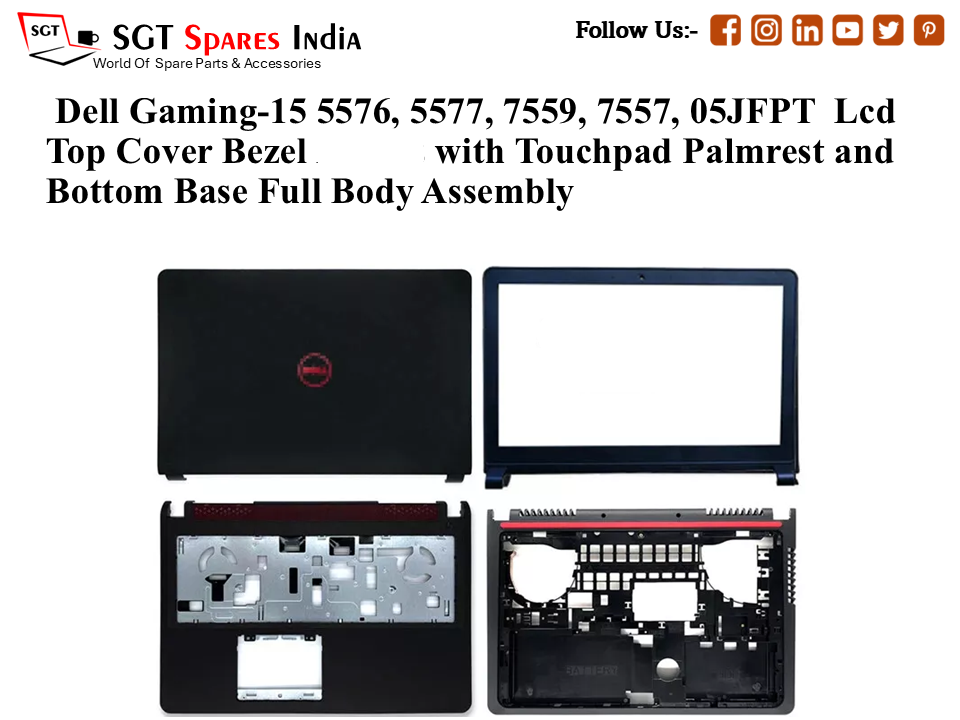 Dell Gaming-15 5576, 5577, 7559, 7557, 05JFPT Laptop Lcd Top Cover Bezel with Touchpad Palmrest and Bottom Base Full Body Assembly
