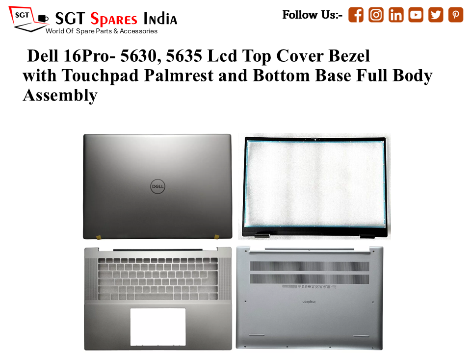 Dell 16- 5630, 5635, 0HX5TK Laptop Lcd Top Cover Bezel with Touchpad Palmrest and Bottom Base Full Body Assembly