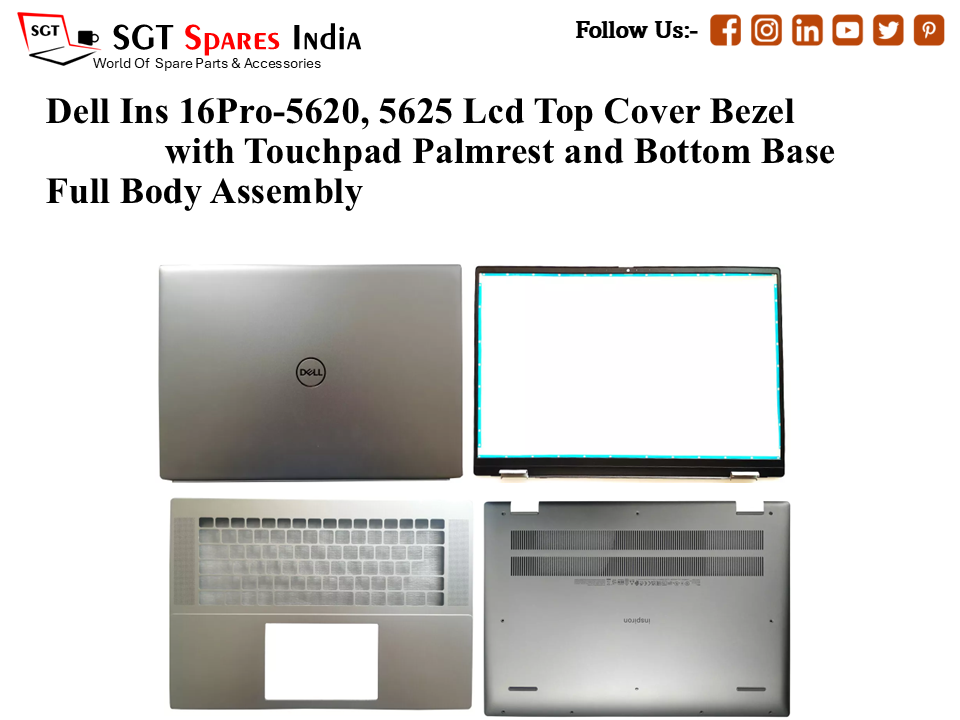 Dell Ins 16-5620, 5625, 0PCK0G Laptop Lcd Top Cover Bezel with Touchpad Palmrest and Bottom Base Full Body Assembly