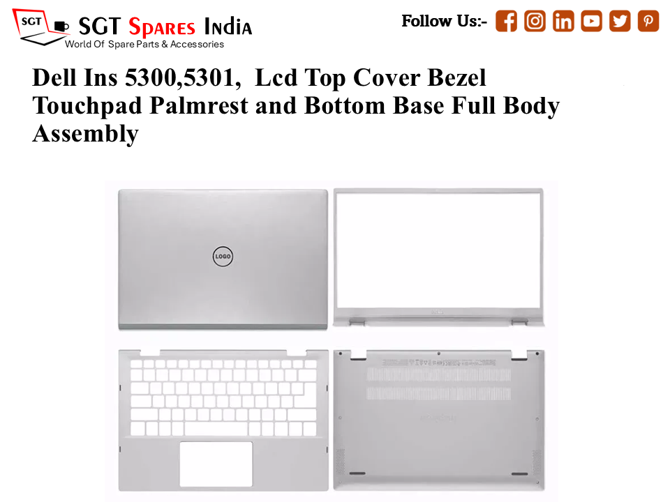 Dell Ins 5300,5301, Laptop Lcd Top Cover Bezel with Touchpad Palmrest and Bottom Base Full Body Assembly