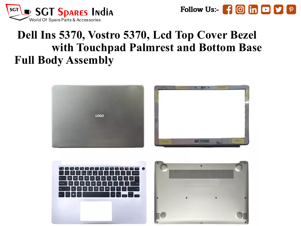 Dell Ins 5370, Vostro 5370, 06MCKT Laptop Lcd Top Cover Bezel with Touchpad Palmrest and Bottom Base Full Body Assembly
