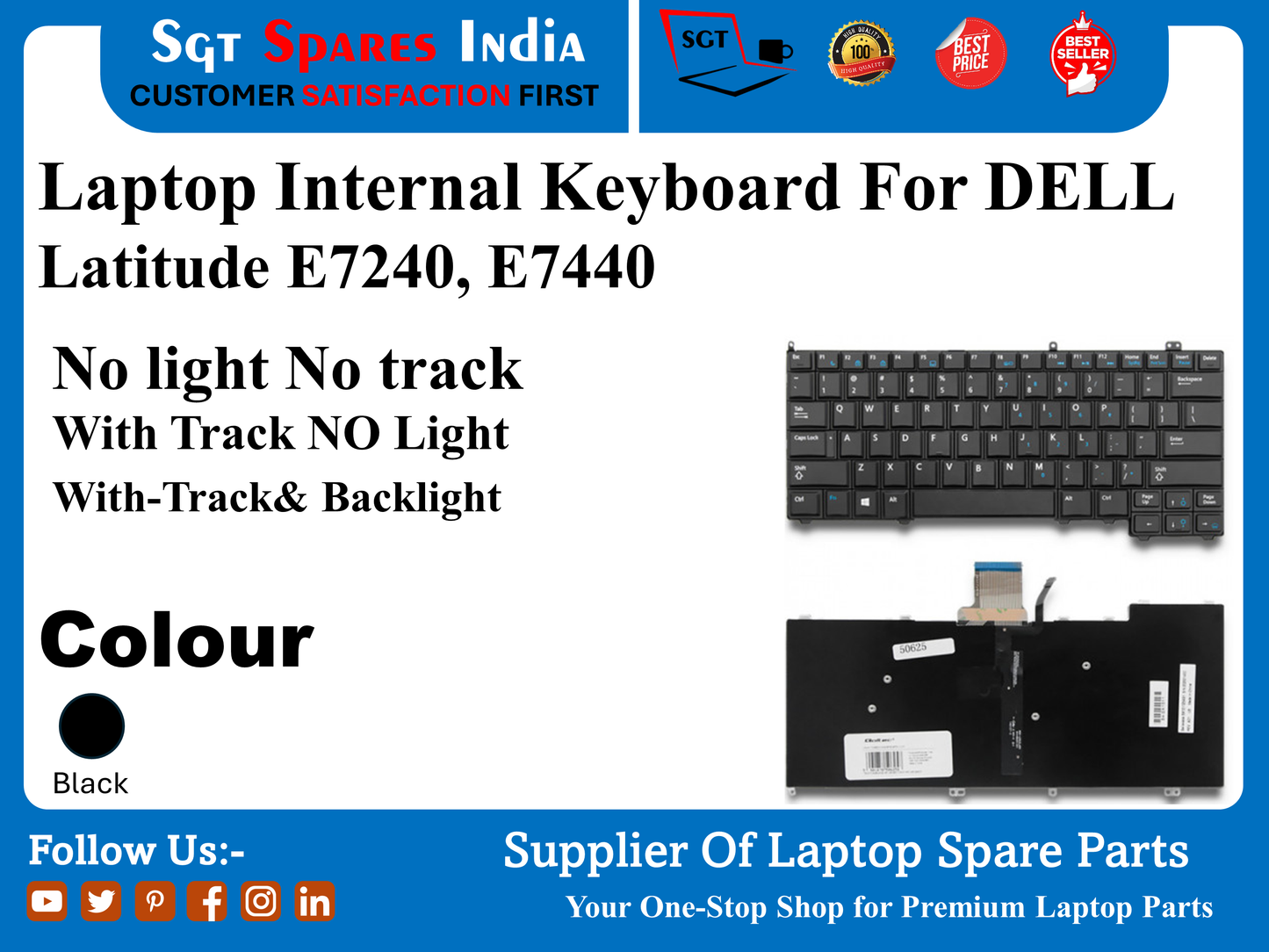 लैपटॉप आंतरिक कीबोर्ड DELL Latitude E7240, E7440 के लिए कोई प्रकाश नहीं कोई ट्रैक नहीं ट्रैक के साथ कोई प्रकाश नहीं ट्रैक और बैकलाइट के साथ रंग काला