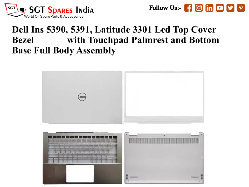 Dell Ins 5390, 5391, Latitude 3301 0P56CM Laptop Lcd Top Cover Bezel with Touchpad Palmrest and Bottom Base Full Body Assembly