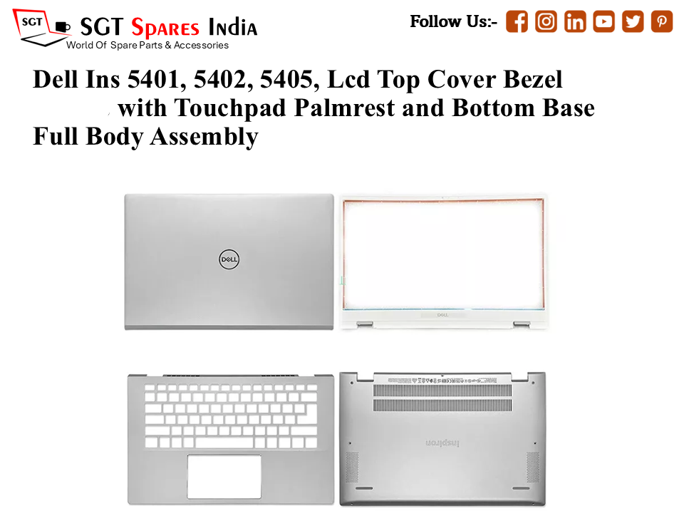 Dell Ins 5401, 5402, 5405, 0CXCY0 Laptop Lcd Top Cover Bezel with Touchpad Palmrest and Bottom Base Full Body Assembly