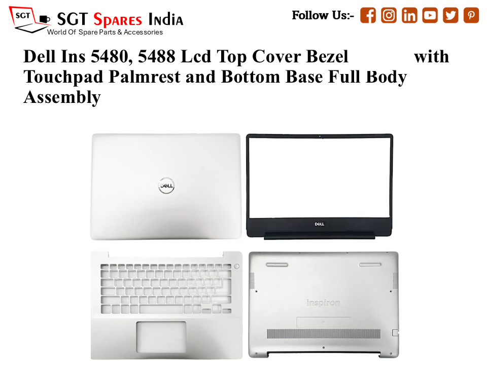 Dell Ins 5480, 5488, 0NJY9H Laptop Lcd Top Cover Bezel with Touchpad Palmrest and Bottom Base Full Body Assembly
