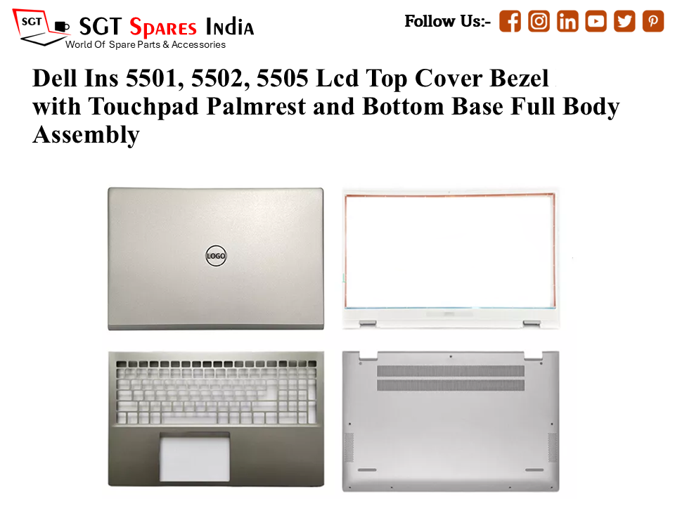 Dell Ins 5501, 5502, 5505, 0H00F3 Laptop Lcd Top Cover Bezel with Touchpad Palmrest and Bottom Base Full Body Assembly