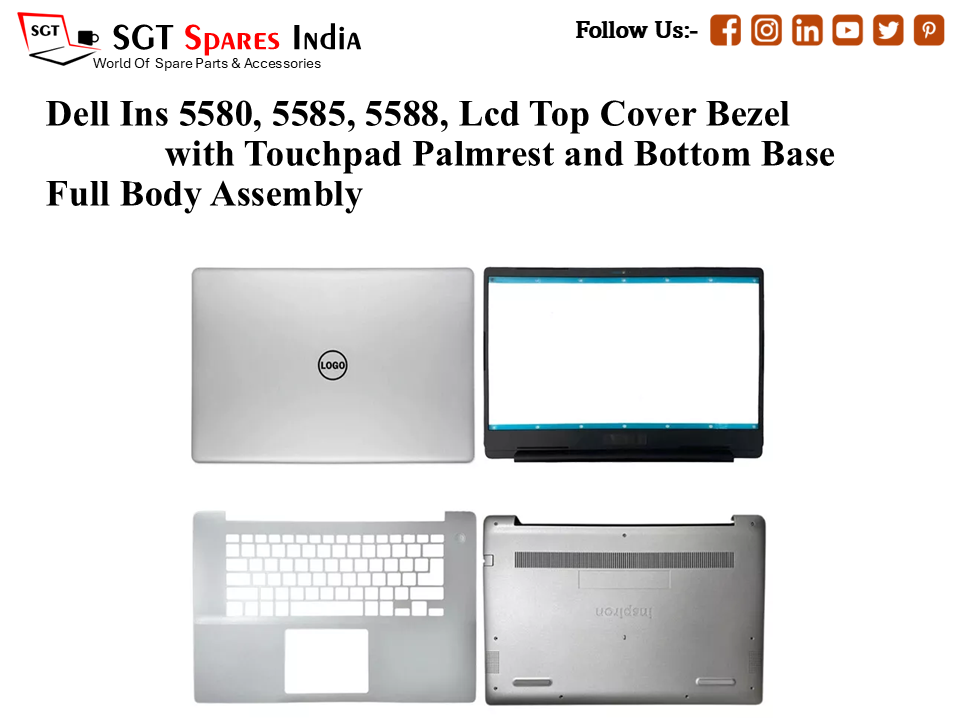 Dell Ins 5580, 5585, 5588, V9NV4 Laptop Lcd Top Cover Bezel with Touchpad Palmrest and Bottom Base Full Body Assembly