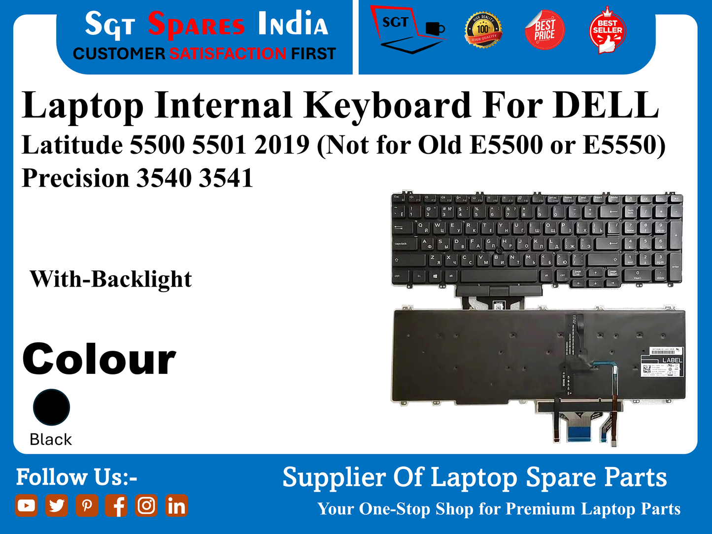 लैपटॉप इंटरनल कीबोर्ड DELL Latitude 5500 5501 2019 के लिए (पुराने E5500 या E5550 के लिए नहीं) Precision 3540 3541 ट्रैक और बैकलाइट के साथ रंग काला