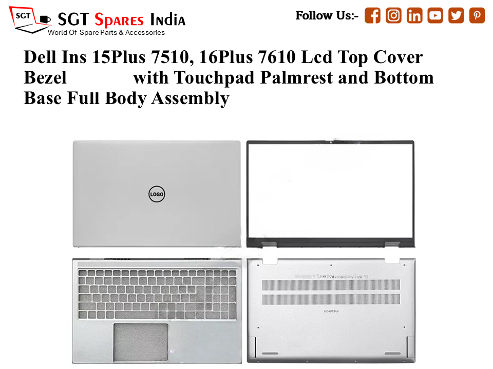 Dell Ins 7510, 0G2NCT Laptop Lcd Top Cover Bezel with Touchpad Palmrest and Bottom Base Full Body Assembly