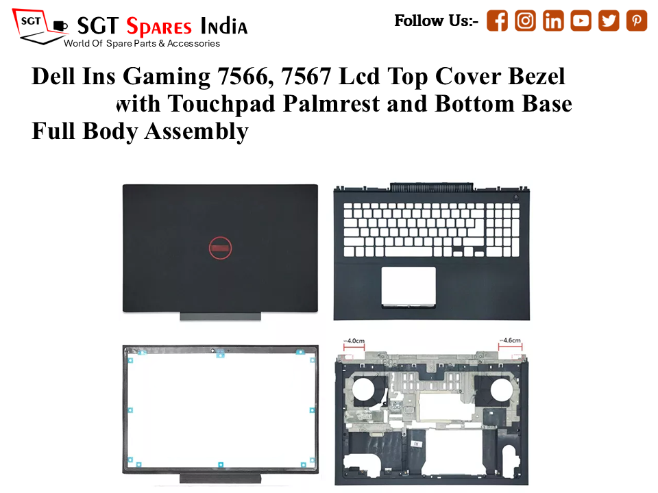 Dell Ins Gaming 7566, 7567 0R6JR9 Laptop Lcd Top Cover Bezel with Touchpad Palmrest and Bottom Base Full Body Assembly