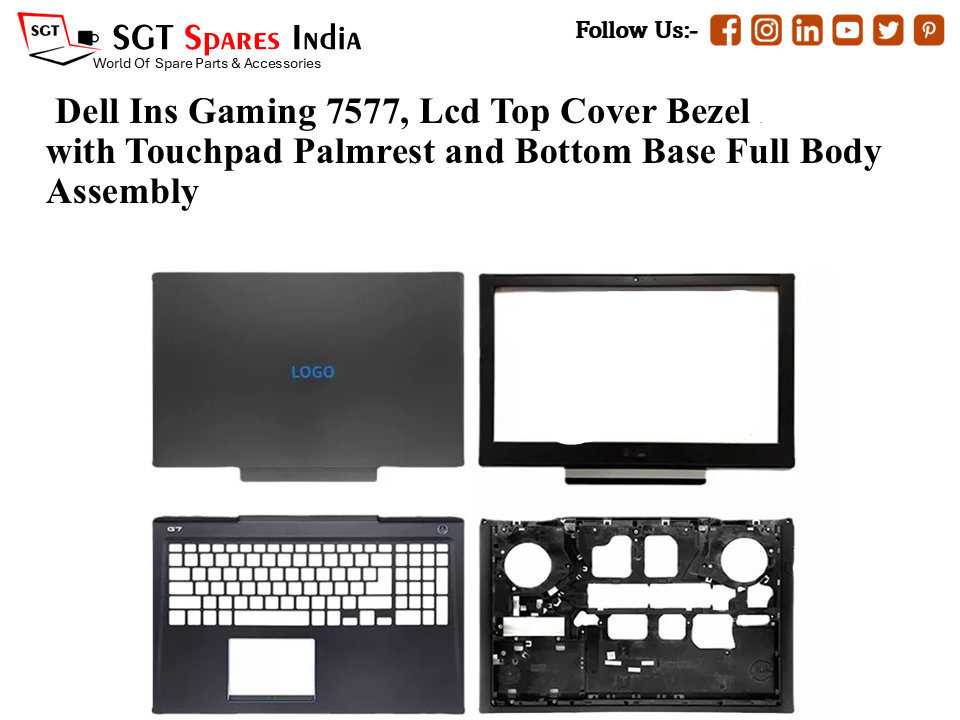Dell Ins Gaming 7577, HMH4N Laptop Lcd Top Cover Bezel with Touchpad Palmrest and Bottom Base Full Body Assembly